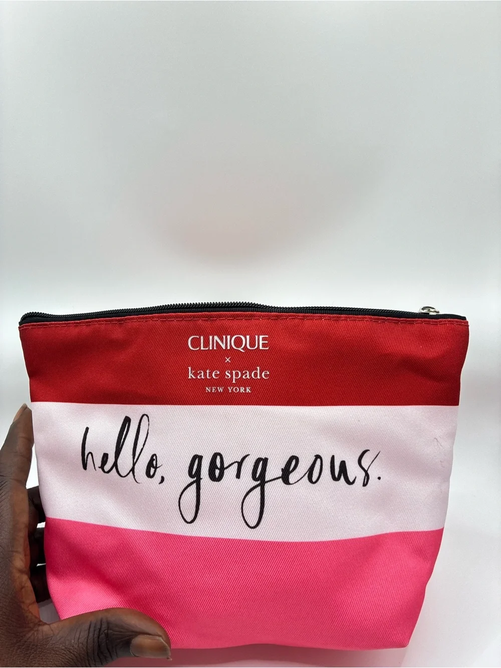 Clinique x kate spade Red Pink White Striped Cosmetic Pouch